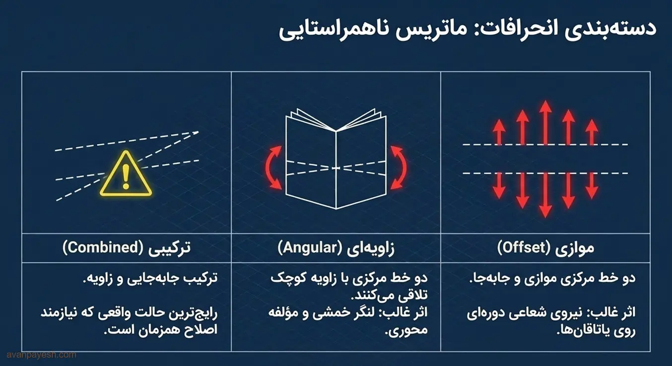 ماتریس مقایسهی انواع ناهمراستایی موازی، زاویهای و ترکیبی